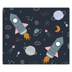 Space Background Illustration With Stars And Rocket Seamless Vector Pattern Two Sides Premium Plush Fleece Blanket (small) by Salman4z