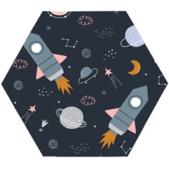 Space Background Illustration With Stars And Rocket Seamless Vector Pattern Wooden Puzzle Hexagon by Salman4z