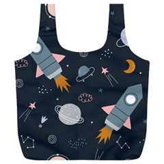 Space Background Illustration With Stars And Rocket Seamless Vector Pattern Full Print Recycle Bag (xxl) by Salman4z