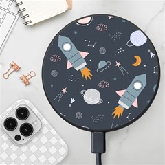 Space Background Illustration With Stars And Rocket Seamless Vector Pattern Wireless Fast Charger(black) by Salman4z