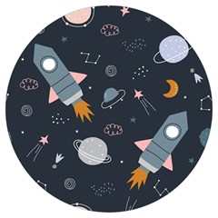 Space Background Illustration With Stars And Rocket Seamless Vector Pattern Round Trivet by Salman4z