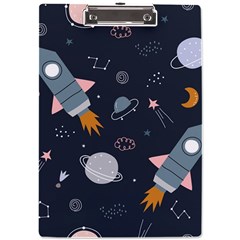 Space Background Illustration With Stars And Rocket Seamless Vector Pattern A4 Acrylic Clipboard by Salman4z