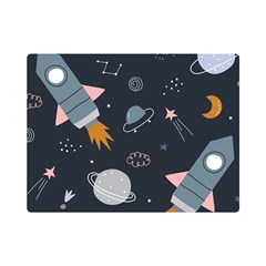 Space Background Illustration With Stars And Rocket Seamless Vector Pattern Premium Plush Fleece Blanket (mini) by Salman4z