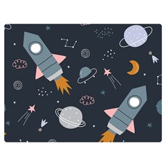 Space Background Illustration With Stars And Rocket Seamless Vector Pattern Premium Plush Fleece Blanket (extra Small) by Salman4z