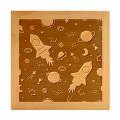 Space Background Illustration With Stars And Rocket Seamless Vector Pattern Wood Photo Frame Cube by Salman4z