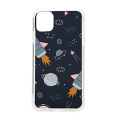 Space Background Illustration With Stars And Rocket Seamless Vector Pattern Iphone 11 Tpu Uv Print Case by Salman4z