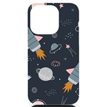 Space Background Illustration With Stars And Rocket Seamless Vector Pattern iPhone 14 Pro Black UV Print Case Front