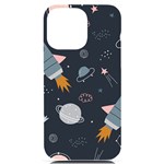 Space Background Illustration With Stars And Rocket Seamless Vector Pattern iPhone 14 Pro Max Black UV Print Case Front