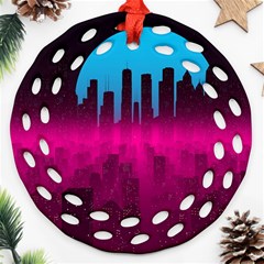 Futuristic Cityscape Round Filigree Ornament (two Sides) by Salman4z