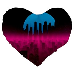 Futuristic Cityscape Large 19  Premium Flano Heart Shape Cushions by Salman4z