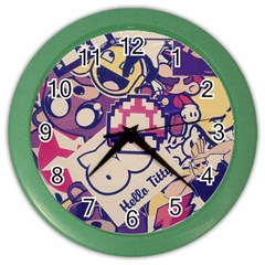 Retro Cartoon Hello Titty Parody Color Wall Clock by Salman4z