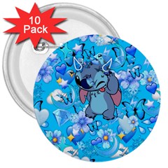 Blue Stitch Aesthetic 3  Buttons (10 Pack)  by Salman4z