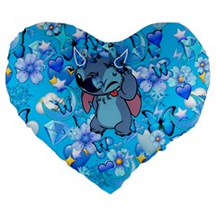 Blue Stitch Aesthetic Large 19  Premium Heart Shape Cushions by Salman4z