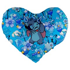 Blue Stitch Aesthetic Large 19  Premium Flano Heart Shape Cushions by Salman4z