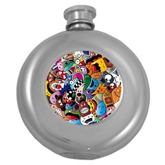 Cartoon Explosion Cartoon Characters Funny Round Hip Flask (5 Oz) by Salman4z