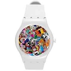 Cartoon Explosion Cartoon Characters Funny Round Plastic Sport Watch (m) by Salman4z