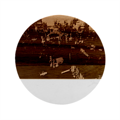 Cityscape Digital Art Marble Wood Coaster (round) by Salman4z