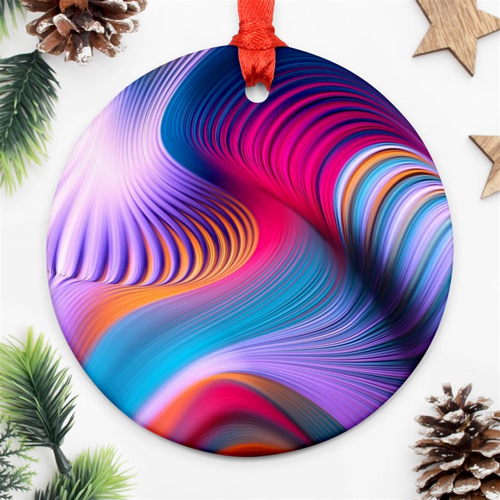 Colorful 3d Waves Creative Wave Waves Wavy Background Texture Ornament (Round)