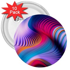 Colorful 3d Waves Creative Wave Waves Wavy Background Texture 3  Buttons (10 pack) 