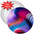 Colorful 3d Waves Creative Wave Waves Wavy Background Texture 3  Buttons (100 pack)  Front