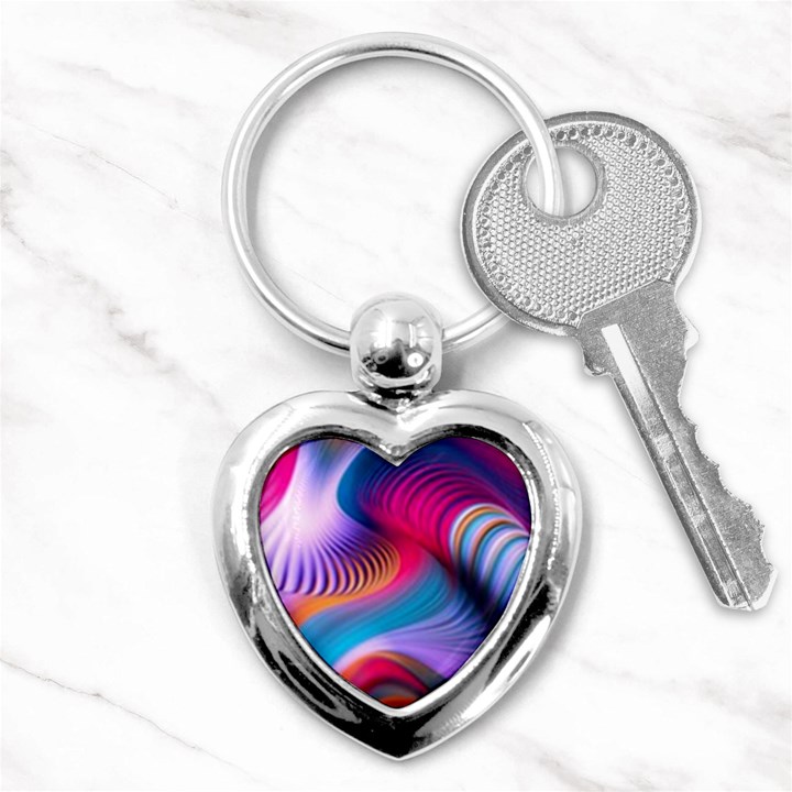 Colorful 3d Waves Creative Wave Waves Wavy Background Texture Key Chain (Heart)