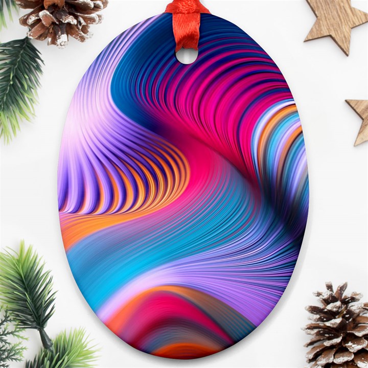 Colorful 3d Waves Creative Wave Waves Wavy Background Texture Oval Ornament (Two Sides)