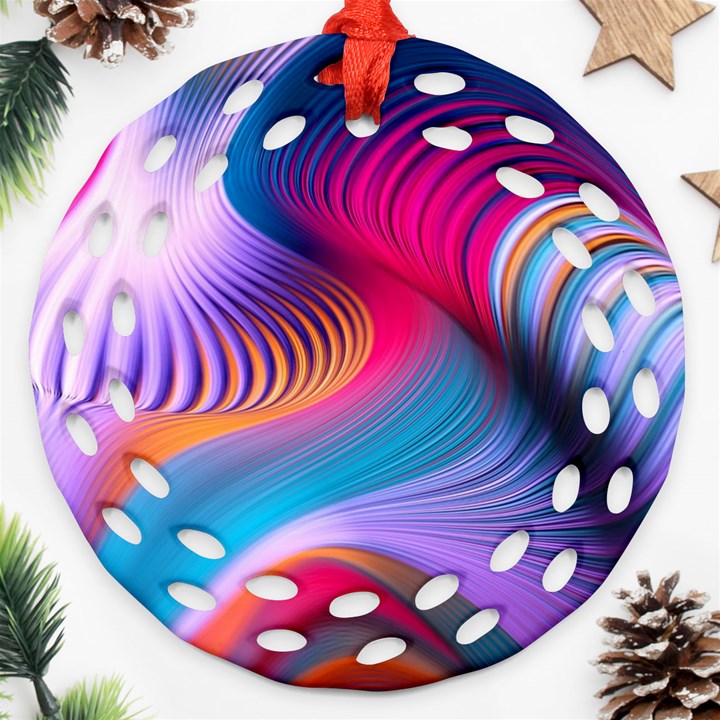 Colorful 3d Waves Creative Wave Waves Wavy Background Texture Round Filigree Ornament (Two Sides)