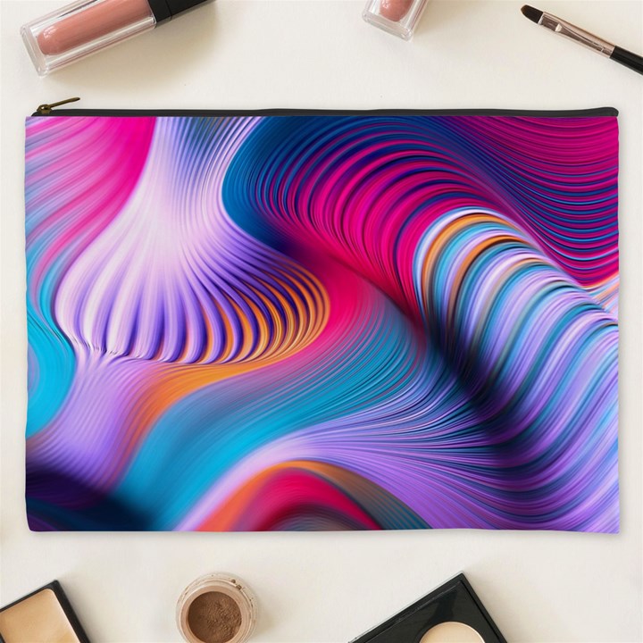 Colorful 3d Waves Creative Wave Waves Wavy Background Texture Cosmetic Bag (XXXL)