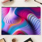 Colorful 3d Waves Creative Wave Waves Wavy Background Texture Cosmetic Bag (XXXL) Back