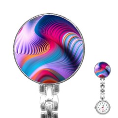 Colorful 3d Waves Creative Wave Waves Wavy Background Texture Stainless Steel Nurses Watch