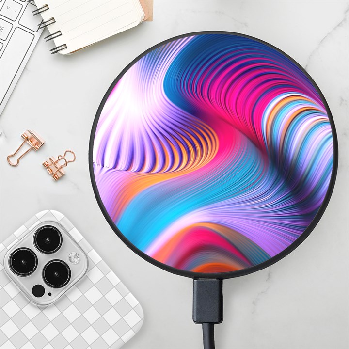 Colorful 3d Waves Creative Wave Waves Wavy Background Texture Wireless Fast Charger(Black)