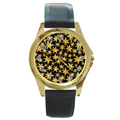 Shiny Glitter Stars Round Gold Metal Watch