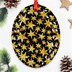 Shiny Glitter Stars Oval Filigree Ornament (two Sides)