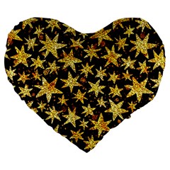 Shiny Glitter Stars Large 19  Premium Flano Heart Shape Cushions by Salman4z