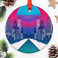 Retro Cityscape Artist Artwork Digital Art Ornament (round) by Salman4z