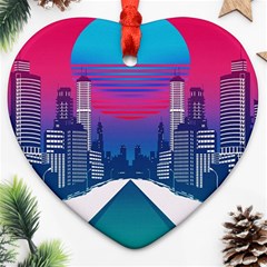 Retro Cityscape Artist Artwork Digital Art Ornament (heart) by Salman4z