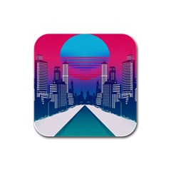 Retro Cityscape Artist Artwork Digital Art Rubber Square Coaster (4 Pack) by Salman4z