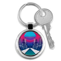 Retro Cityscape Artist Artwork Digital Art Key Chain (round) by Salman4z