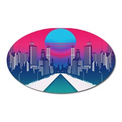 Retro Cityscape Artist Artwork Digital Art Oval Magnet by Salman4z