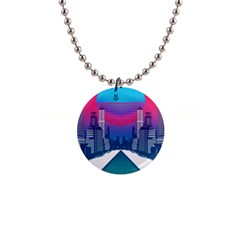 Retro Cityscape Artist Artwork Digital Art 1  Button Necklace by Salman4z