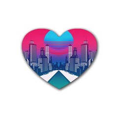 Retro Cityscape Artist Artwork Digital Art Rubber Coaster (heart) by Salman4z