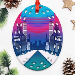 Retro Cityscape Artist Artwork Digital Art Ornament (oval Filigree) by Salman4z