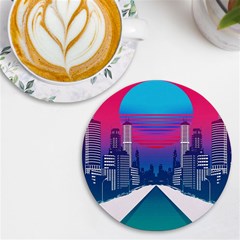 Retro Cityscape Artist Artwork Digital Art Uv Print Round Tile Coaster by Salman4z