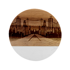 Retro Cityscape Artist Artwork Digital Art Marble Wood Coaster (round) by Salman4z