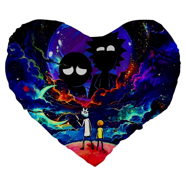 Rick And Morty In Outer Space Large 19  Premium Heart Shape Cushions