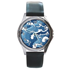 Waves Aesthetics Illustration Japanese Round Metal Watch by Salman4z