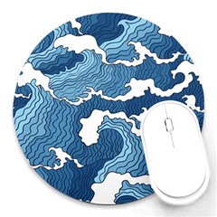 Waves Aesthetics Illustration Japanese Round Mousepad