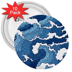 Waves Aesthetics Illustration Japanese 3  Buttons (10 Pack)  by Salman4z