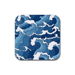 Waves Aesthetics Illustration Japanese Rubber Coaster (square)