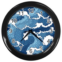 Waves Aesthetics Illustration Japanese Wall Clock (black)